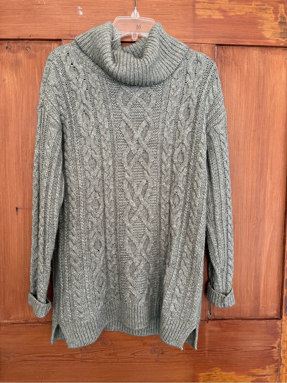 LOFT Cable Knit Cowl Turtleneck Sweater - Sage Green Size M